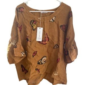 Brand New Viola Borghi 100% Linen Butterfly Top - Made in Italy